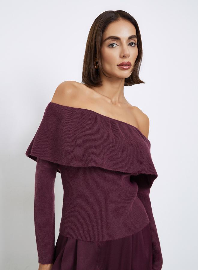 Styli Burgundy Knit Long Sleeves Top - Image 3