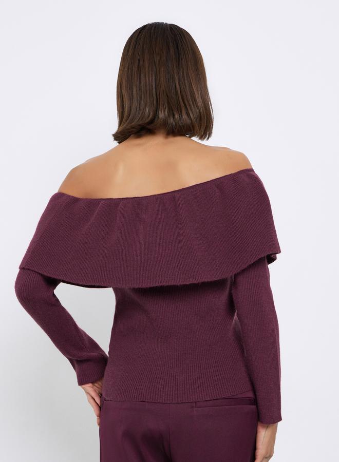 Styli Burgundy Knit Long Sleeves Top - Image 5