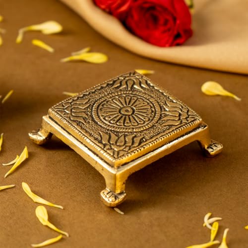 Ekhasa 100% Pure Brass Chowki for God Idols | Peetal Stand Peedam for Idols | Small Bajot | Pooja Peeta Chowki | Pooja Stool | Stand for God - Image 1