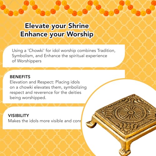 Ekhasa 100% Pure Brass Chowki for God Idols | Peetal Stand Peedam for Idols | Small Bajot | Pooja Peeta Chowki | Pooja Stool | Stand for God - Image 5