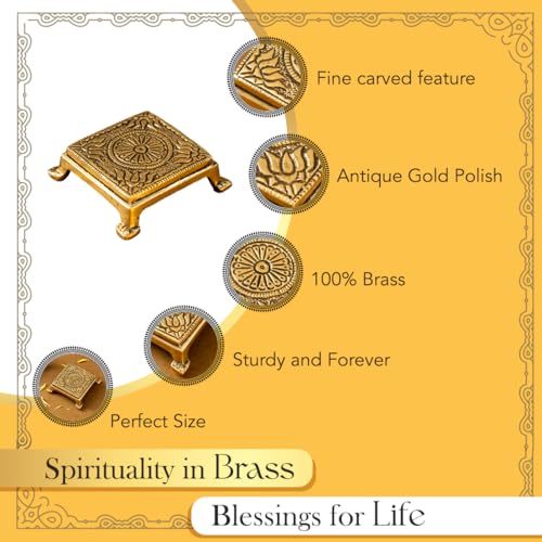Ekhasa 100% Pure Brass Chowki for God Idols | Peetal Stand Peedam for Idols | Small Bajot | Pooja Peeta Chowki | Pooja Stool | Stand for God - Image 4