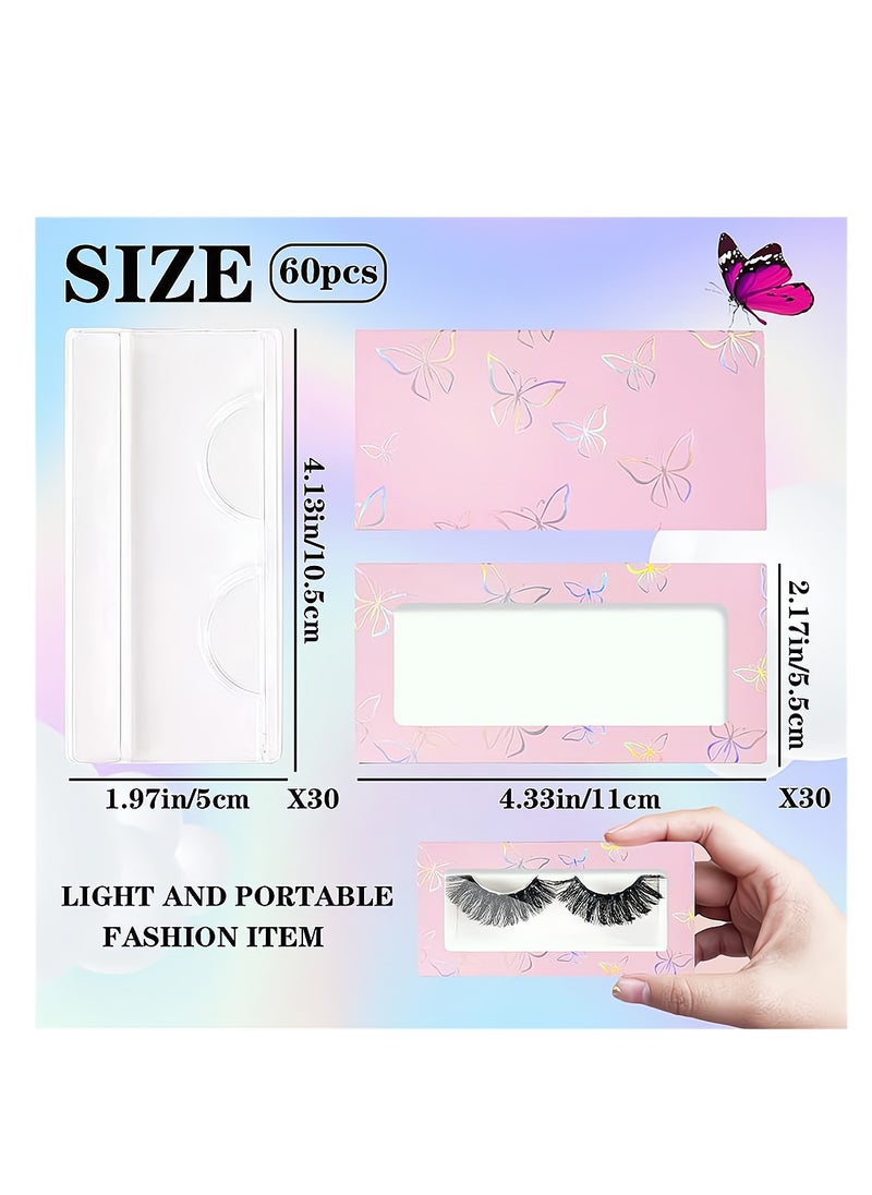 Excefore - False Eyelashes Box Empty Lash Packaging Storage Containers Pink Butterfly Prints Lash Case Holder Include 30 Soft Paper Lash Boxes and 30 Tray - Image 1