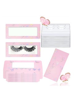 False Eyelashes Box Empty Lash Packaging Storage Containers Pink Butterfly Prints Lash Case Holder Include 30 Soft Paper Lash Boxes and 30 Tray