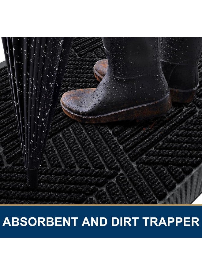 Smiry Front Door Mat Outside Entrance, Heavy Duty Sturdy Natural Rubber Doormat, Trap Dirt and Moisture, Easy Clean Low Profile Welcome Floor Mats for Indoor Outdoor Entry, 47x32 Inch, Black - Image 2