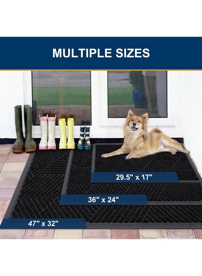 Smiry Front Door Mat Outside Entrance, Heavy Duty Sturdy Natural Rubber Doormat, Trap Dirt and Moisture, Easy Clean Low Profile Welcome Floor Mats for Indoor Outdoor Entry, 47x32 Inch, Black - Image 1