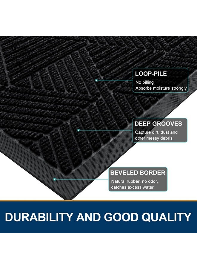 Smiry Front Door Mat Outside Entrance, Heavy Duty Sturdy Natural Rubber Doormat, Trap Dirt and Moisture, Easy Clean Low Profile Welcome Floor Mats for Indoor Outdoor Entry, 47x32 Inch, Black - Image 3