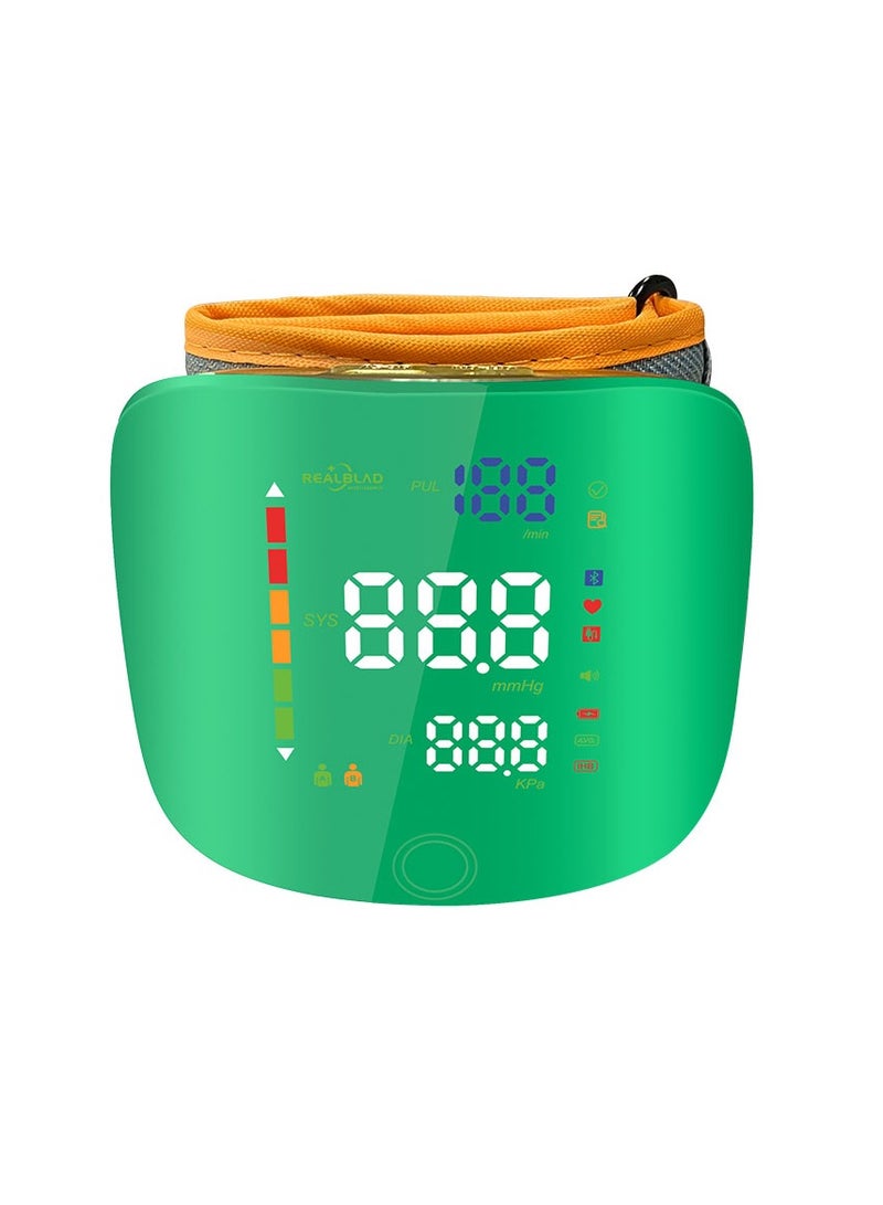 REALBLAD Blood Pressure Monitor with Arabic Voice Broadcast, Rechargeable 2x99 Readings Memory Wrist BP Monitor, with LED Large Display (GREEN) - Image 2