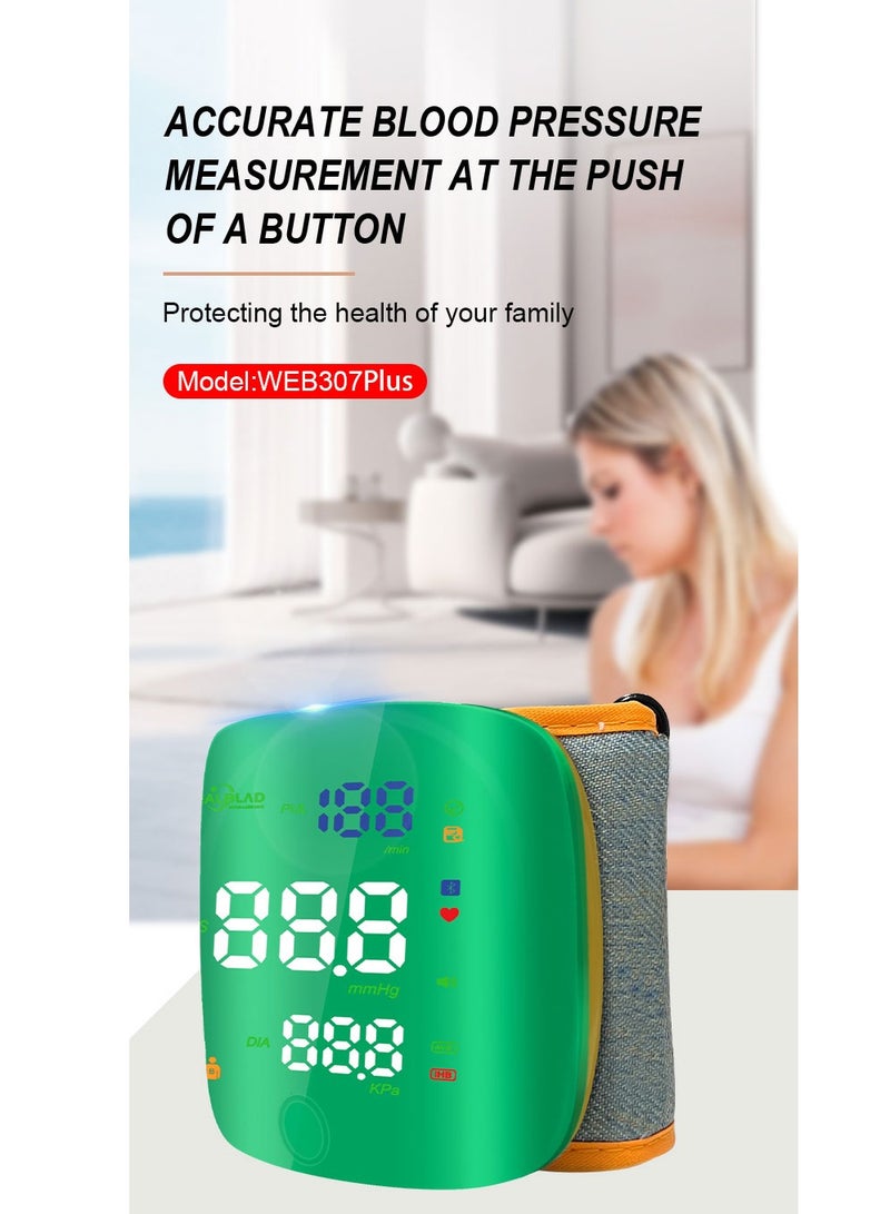 REALBLAD Blood Pressure Monitor with Arabic Voice Broadcast, Rechargeable 2x99 Readings Memory Wrist BP Monitor, with LED Large Display (GREEN) - Image 5