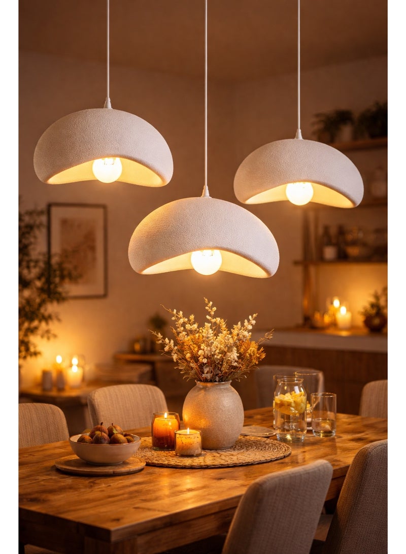 Wabi Sabi Resin Pendant Light White Stone Look Japanese Hanging Lamp E27 Adjustable Ceiling Fixture with 3000K Warm White Bulb for Dining Kitchen Home Restaurant - 30cm - Image 4