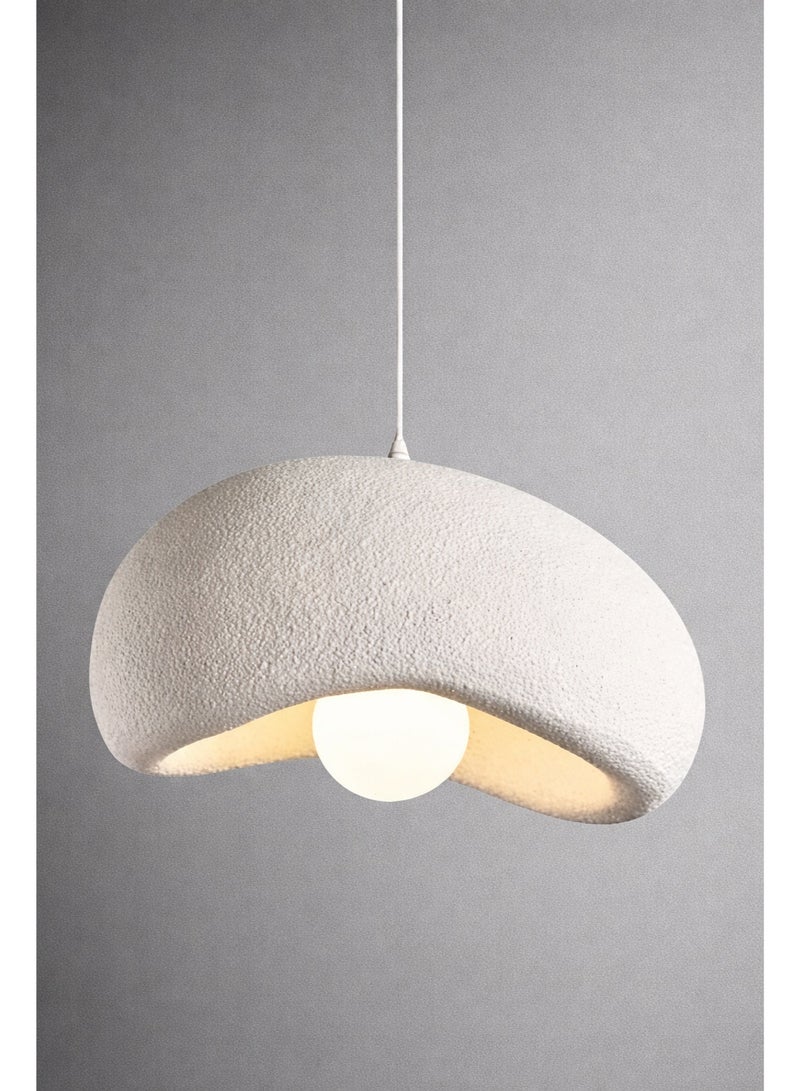 Wabi Sabi Resin Pendant Light White Stone Look Japanese Hanging Lamp E27 Adjustable Ceiling Fixture with 3000K Warm White Bulb for Dining Kitchen Home Restaurant - 30cm - Image 1