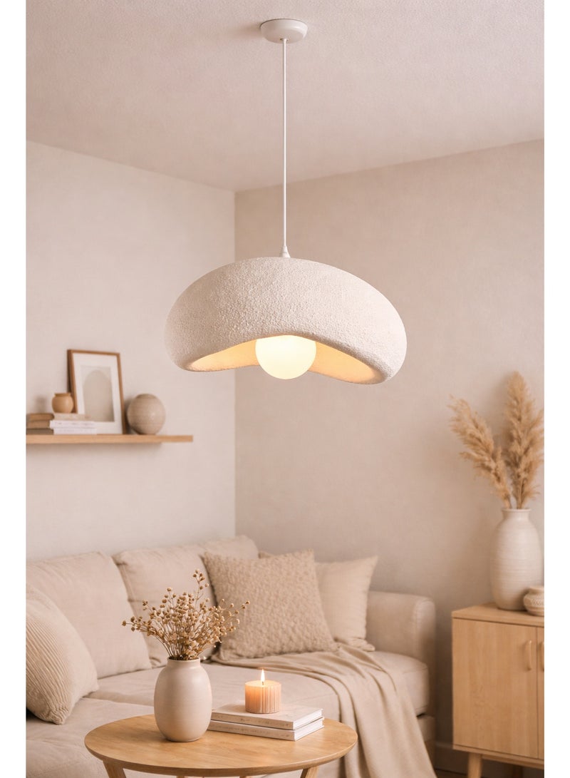 Wabi Sabi Resin Pendant Light White Stone Look Japanese Hanging Lamp E27 Adjustable Ceiling Fixture with 3000K Warm White Bulb for Dining Kitchen Home Restaurant - 30cm - Image 2