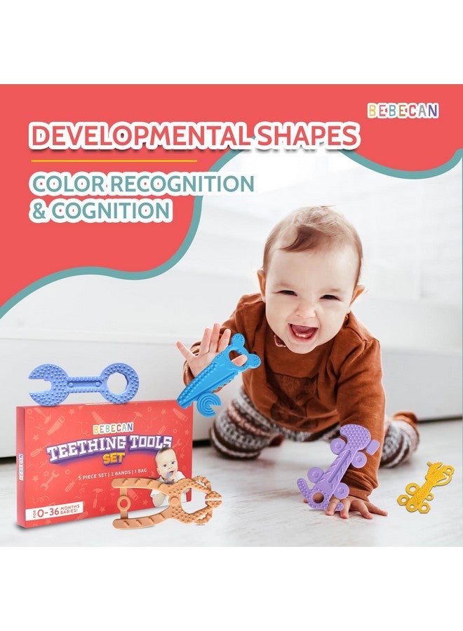 BEBECAN Teething Tools Teether for Baby - 5 Premium Food-Grade Silicone Baby Boy Teething Toys, 2 Straps for Safety and Travel Bag Tool Toys Provide Soothing Relief and Healthy Development. - Image 3