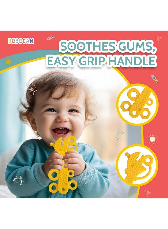 BEBECAN Teething Tools Teether for Baby - 5 Premium Food-Grade Silicone Baby Boy Teething Toys, 2 Straps for Safety and Travel Bag Tool Toys Provide Soothing Relief and Healthy Development. - Image 2