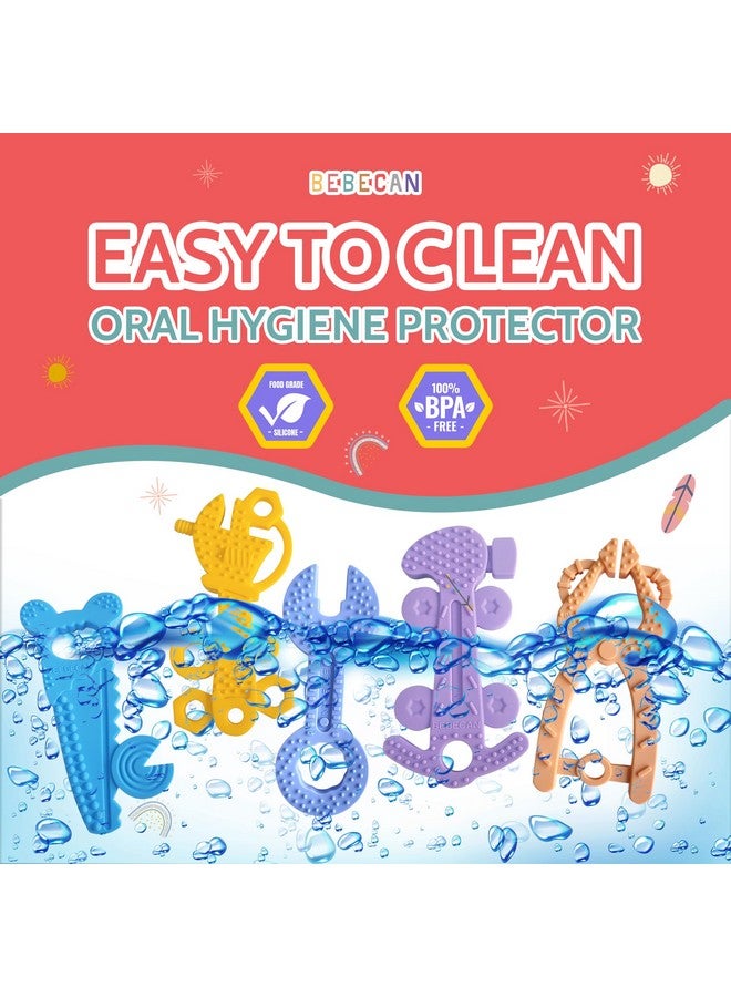 BEBECAN Teething Tools Teether for Baby - 5 Premium Food-Grade Silicone Baby Boy Teething Toys, 2 Straps for Safety and Travel Bag Tool Toys Provide Soothing Relief and Healthy Development. - Image 4