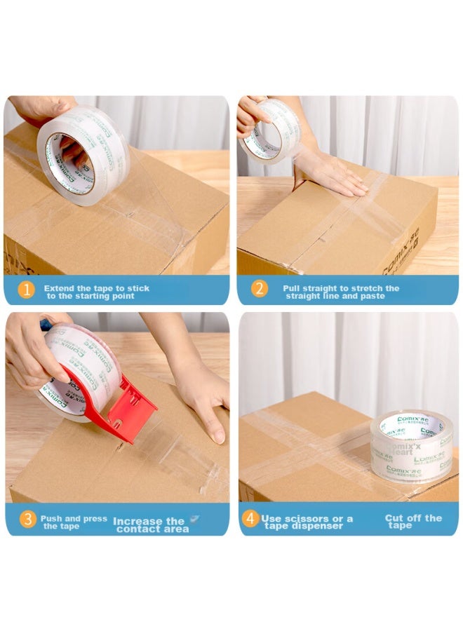 كوميكس Comix شريط لاصق شفاف/شريط عريض/شريط تغليف، شريط تغليف سريع، شفاف، 6 لفات، عرض 60mm*100y*45um، طول 91.4 متر/لفة، Ep002 - Image 3