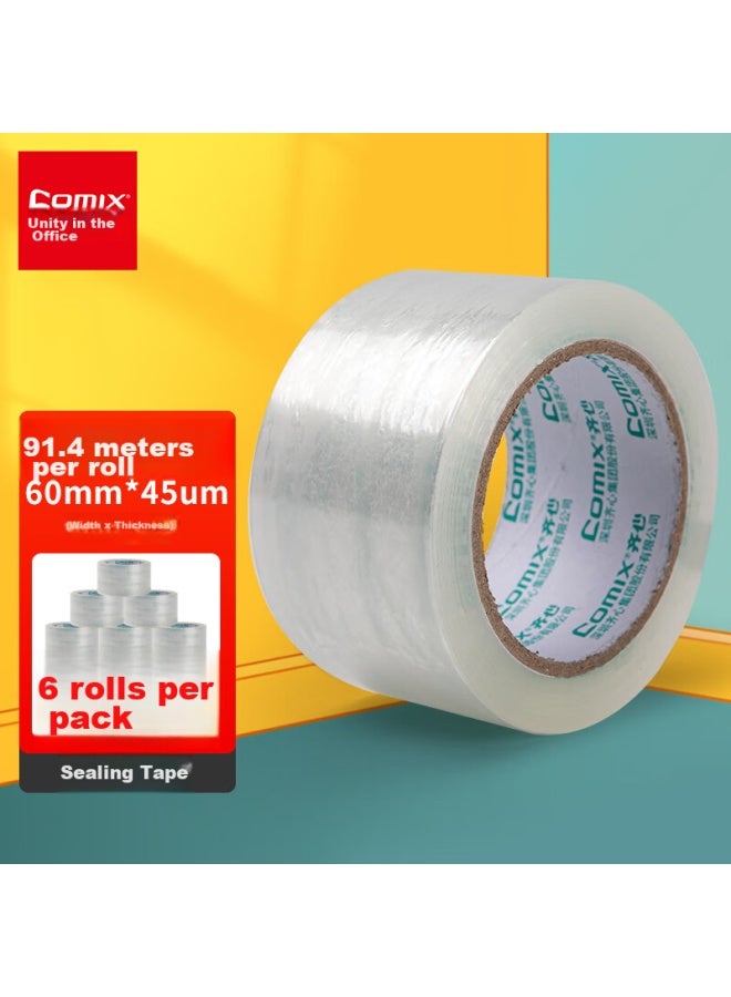 كوميكس Comix شريط لاصق شفاف/شريط عريض/شريط تغليف، شريط تغليف سريع، شفاف، 6 لفات، عرض 60mm*100y*45um، طول 91.4 متر/لفة، Ep002 - Image 4