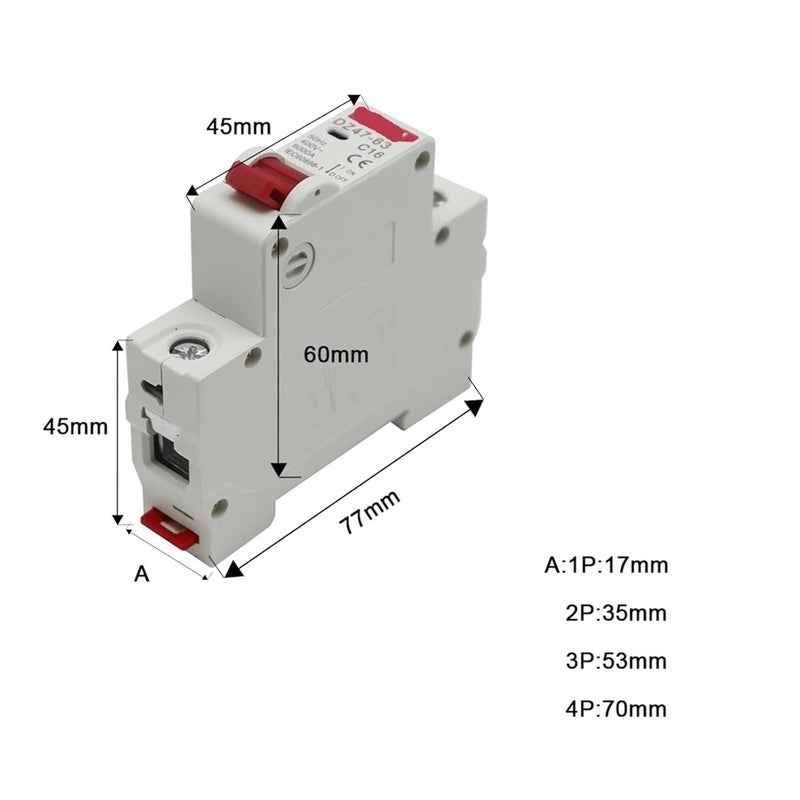 DZ47 1P 125A نوع C قاطع دائرة مصغر MCB 400V 35mm 6KA واقي من زيادة الحمل والدائرة القصيرة - Image 3