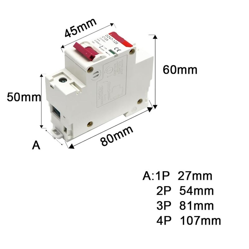 DZ47 1P 125A نوع C قاطع دائرة مصغر MCB 400V 35mm 6KA واقي من زيادة الحمل والدائرة القصيرة - Image 4