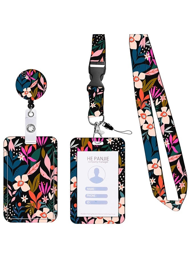 لغة حامل شارة الهوية مع حبل قصير، حامل شارة قابل للسحب مع حبل قابل للتعديل، للنساء والاطفال والمدرسين والممرضات والطبيب والطلاب (زهرة وردية) - Image 1