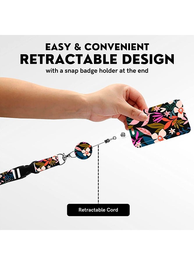 لغة حامل شارة الهوية مع حبل قصير، حامل شارة قابل للسحب مع حبل قابل للتعديل، للنساء والاطفال والمدرسين والممرضات والطبيب والطلاب (زهرة وردية) - Image 3