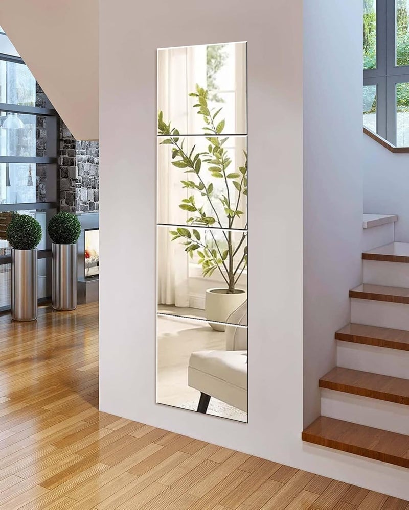 مرآة حائط لاصقة، بلاط مرآة ذاتي اللصق، 35 × 35 سم، زجاج عالي الوضوح، مرآة باب DIY، مرآة كاملة الطول، مرآة حائط لاصقة لغرفة النوم وغرفة المعيشة وباب الخزانة جودة تقاوم استخدام متنوع - Image 1