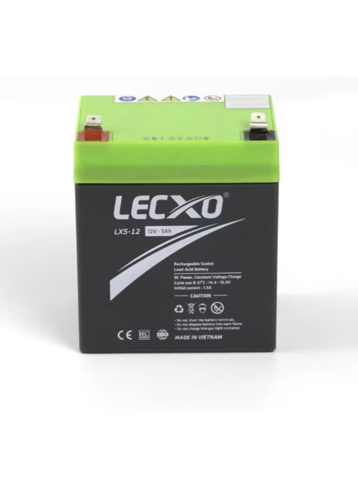 LECXO 12V 5Ah Sealed Lead-Acid Rechargeable Battery | Maintenance-Free Dry Battery for UPS, Emergency Light, Security Alarm, CCTV, and Solar Use - Image 3