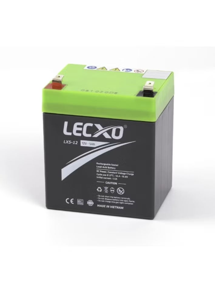LECXO 12V 5Ah Sealed Lead-Acid Rechargeable Battery | Maintenance-Free Dry Battery for UPS, Emergency Light, Security Alarm, CCTV, and Solar Use - Image 2