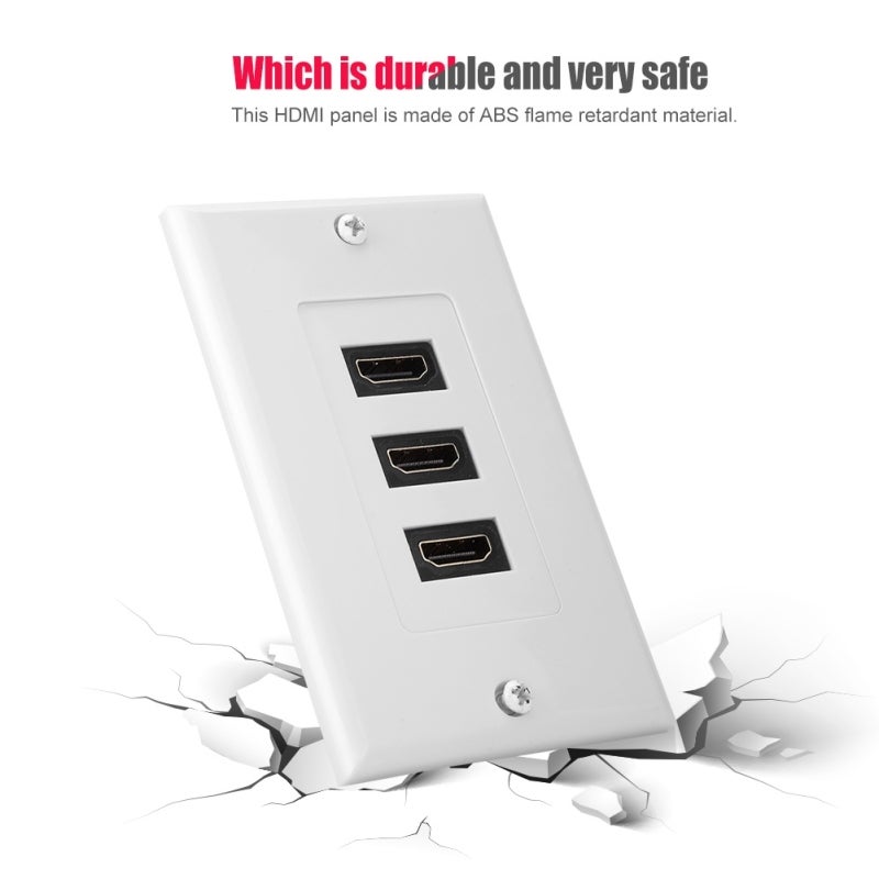 3-Port HDMI Panel: ABS Flame Retardant Sturdy Material - Easy Connection Flexible Wiring HDMI Video Socket for Engineering Wiring - Image 4