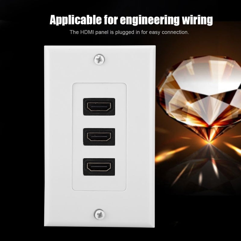 3-Port HDMI Panel: ABS Flame Retardant Sturdy Material - Easy Connection Flexible Wiring HDMI Video Socket for Engineering Wiring - Image 1