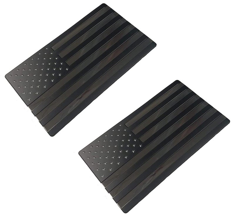 Muzzys Aluminum American Flag Decal Sticker Badge, Set of Two, 3.2"x1.75", Made in USA