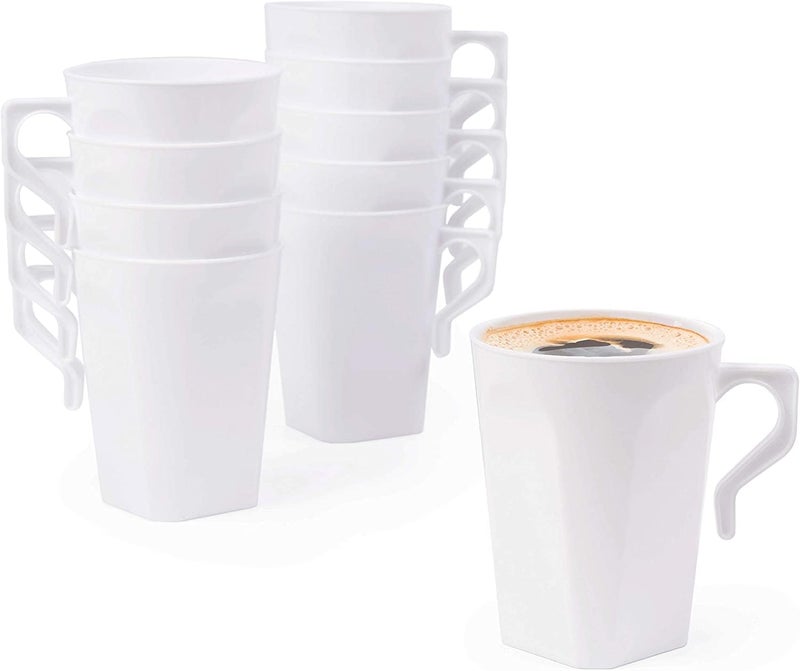 MATANA 50 White Hard Plastic Coffee Mugs 255ml  Cups with Handles for Coffee Tea Chocolates Hot  Cold Drinks  Sturdy  Reusable  Camping Picnic Barbecues Parties