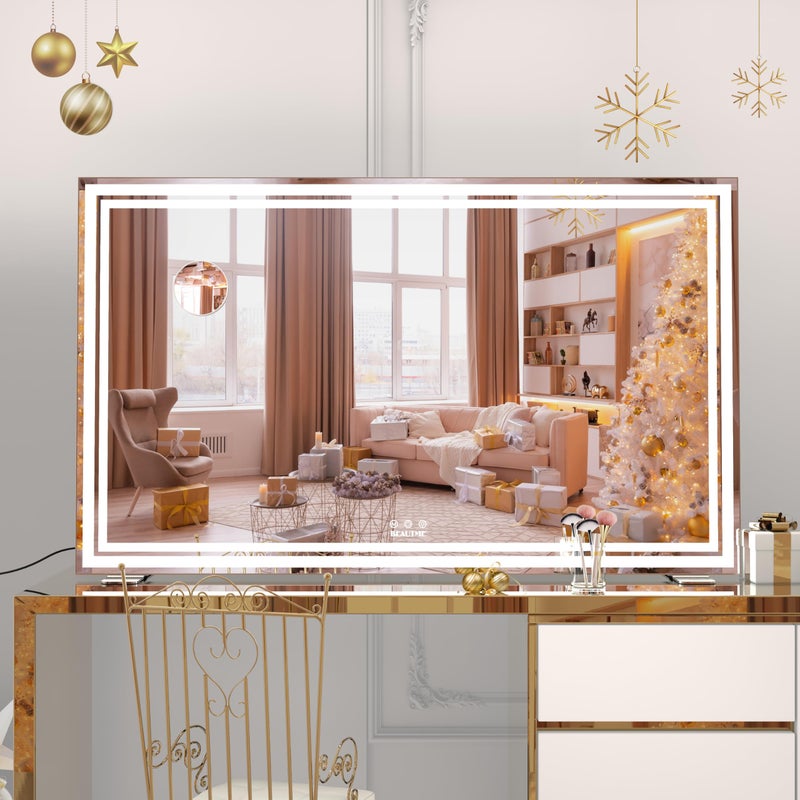 BEAUTME Vanity Mirror40x243 Inch Hollywood Mirror with Double Led StripsMakeup Mirror for Dressing Room Bedroom Desktop MirrorWall Mounted Mirror 18M Charger CableAluminium FrameSilver