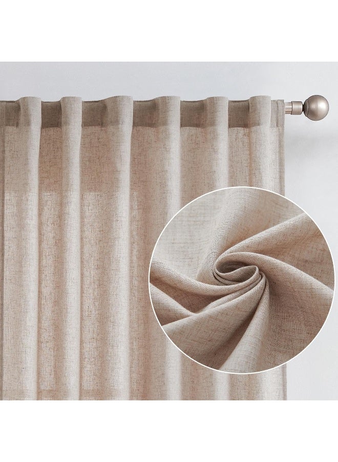 JINCHAN Linen Curtains for Living Room Farmhouse Rod Pocket Back Tab Light Filtering Window Drapes for Bedroom Curtains Taupe - Image 1