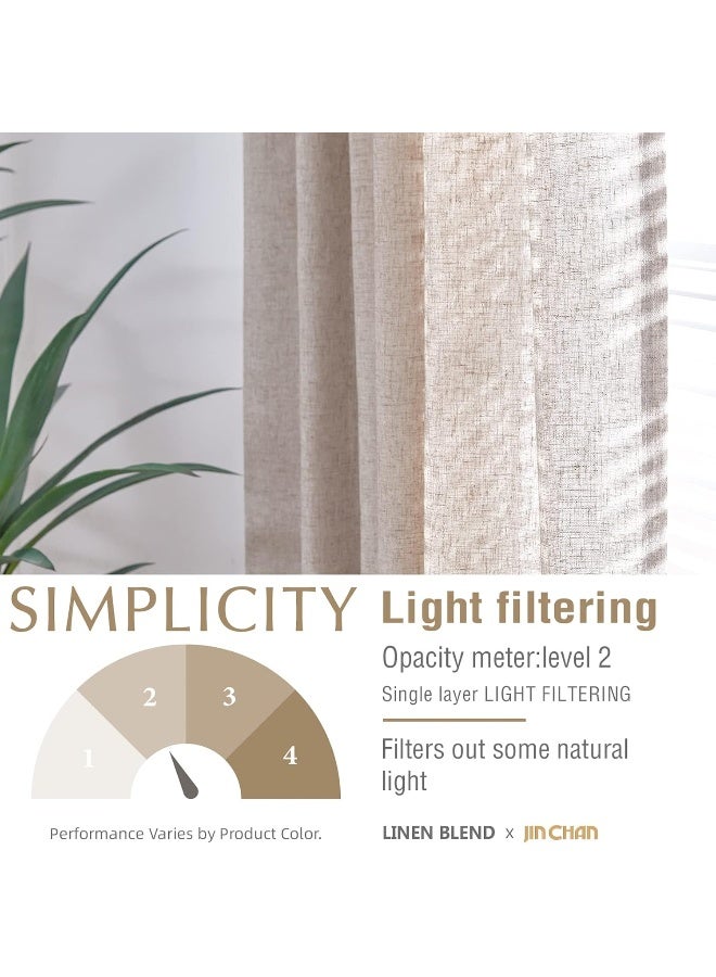 JINCHAN Linen Curtains for Living Room Farmhouse Rod Pocket Back Tab Light Filtering Window Drapes for Bedroom Curtains Taupe - Image 5