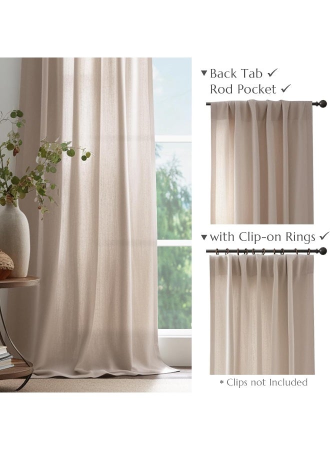 JINCHAN Linen Curtains for Living Room Farmhouse Rod Pocket Back Tab Light Filtering Window Drapes for Bedroom Curtains Taupe - Image 4