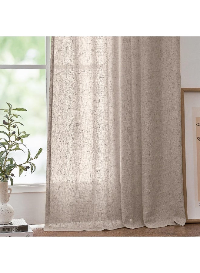 JINCHAN Linen Curtains for Living Room Farmhouse Rod Pocket Back Tab Light Filtering Window Drapes for Bedroom Curtains Taupe - Image 3