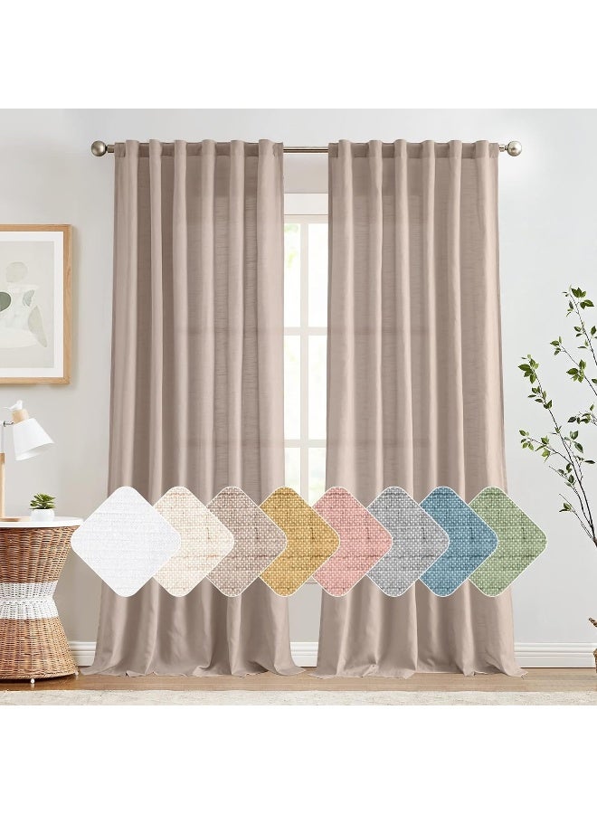 JINCHAN Linen Curtains for Living Room Farmhouse Rod Pocket Back Tab Light Filtering Window Drapes for Bedroom Curtains Taupe - Image 2
