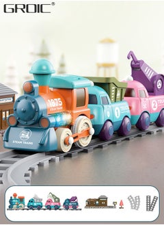 GROIC 17 PCS Electric Train Toys with Light and Music, Cartoon Engineering Rail Car Locomotive Train Magnetic Connection Engineering Swing, Motorized Train Accessories with Sound Track Toy Car  - Image 1