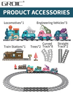 GROIC 17 PCS Electric Train Toys with Light and Music, Cartoon Engineering Rail Car Locomotive Train Magnetic Connection Engineering Swing, Motorized Train Accessories with Sound Track Toy Car  - Image 2