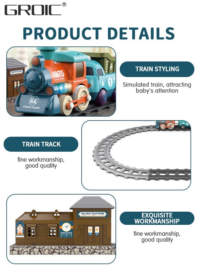 GROIC 17 PCS Electric Train Toys with Light and Music, Cartoon Engineering Rail Car Locomotive Train Magnetic Connection Engineering Swing, Motorized Train Accessories with Sound Track Toy Car  - Image 3