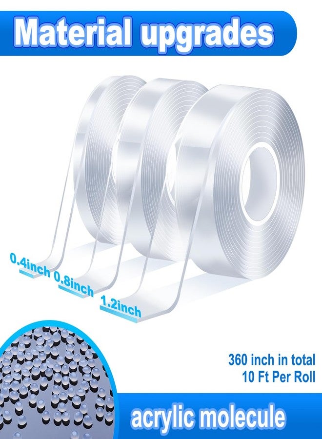 FZWONVUC Clear Heavy Duty Double Sided Tape for Walls(Total 30FT),3 Rolls Strong Mounting Tape,Removable Two Sided Nano Tape for Picture Hanging Multifunctional DIY Adhesive Tape (0.4inch+0.8inch+1.2inch) - Image 2