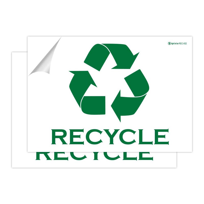 IGNIXIA IGNIXIA Pack of 02 Recycle Sign Decals self Adhesive  Recycling Stickers Large 10 x 7 Inches Recycle Sticker for Trash can  Recycle Labels White