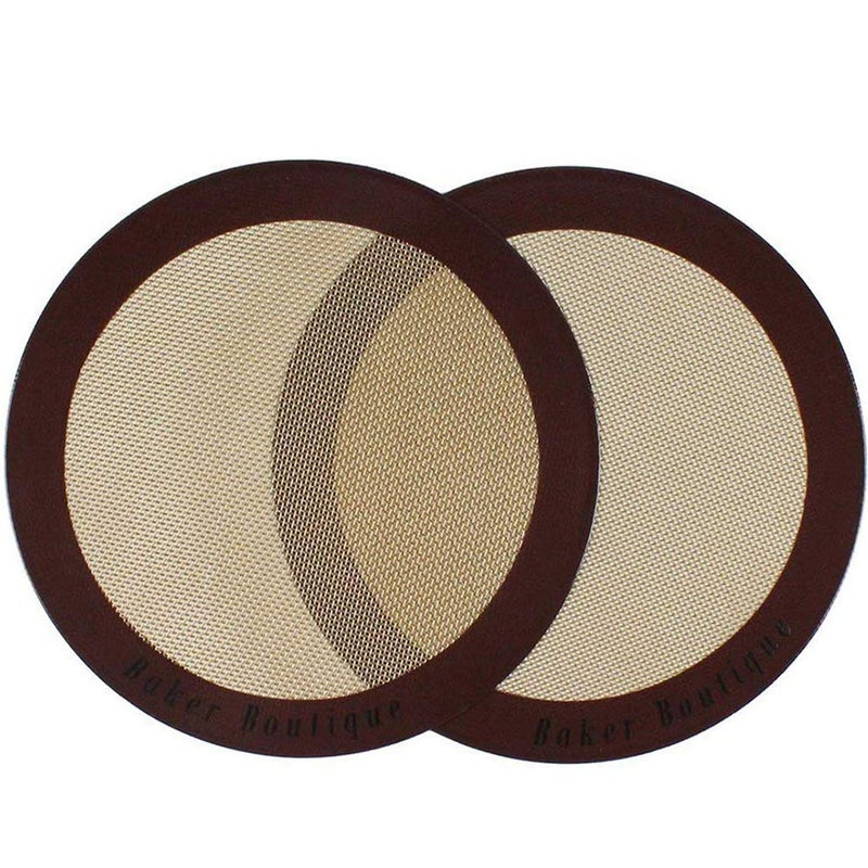 Baker Boutique Silicone Baking Mats 2Pack Nonstick Silicone Baking Sheet Liner Reusable Heat Resistant Baking Pastry Sheets for Bake PansRollingMacaronCookie Round 9 Brown