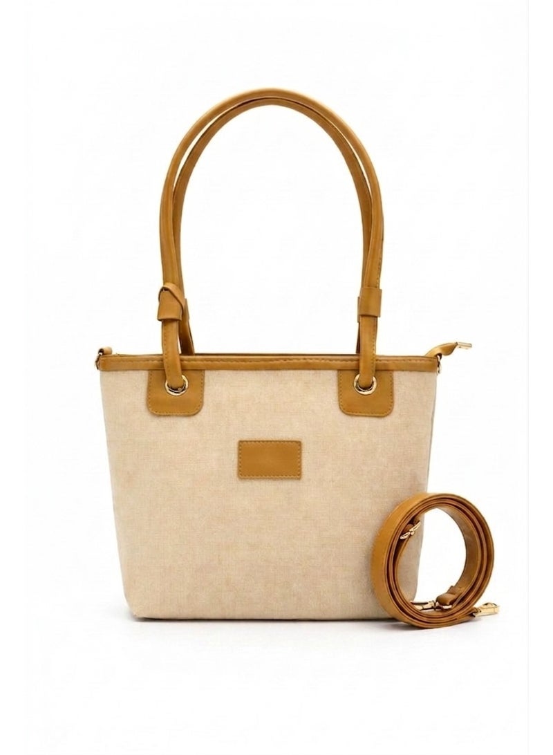 Stylish Women’s Handbag Fabric & Leather – Elegant Tote Bag with Double Handle & Detachable Shoulder Strap – Casual & Daily Ladies Bag - Image 1