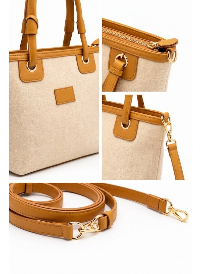 Stylish Women’s Handbag Fabric & Leather – Elegant Tote Bag with Double Handle & Detachable Shoulder Strap – Casual & Daily Ladies Bag - Image 3