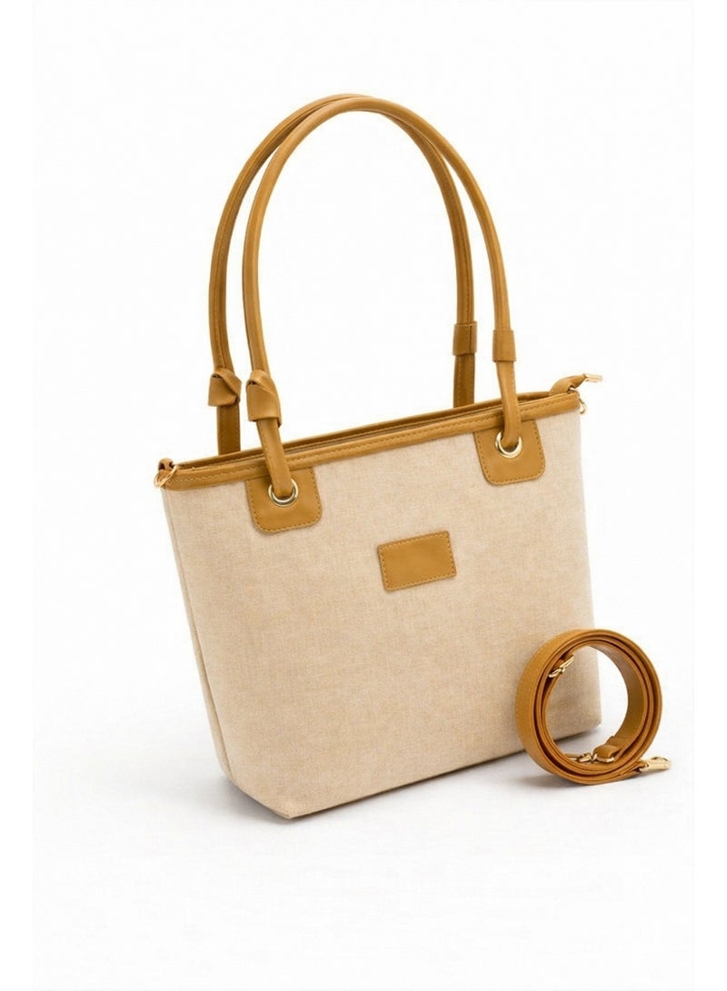 Stylish Women’s Handbag Fabric & Leather – Elegant Tote Bag with Double Handle & Detachable Shoulder Strap – Casual & Daily Ladies Bag - Image 4