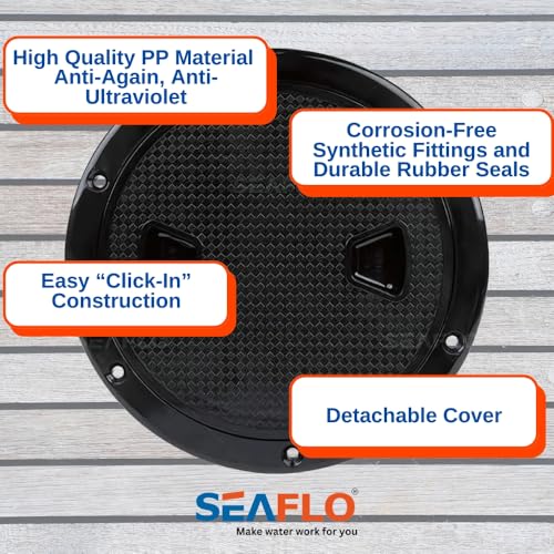 SEAFLO Marine Circular Non-Slip Screw Out Deck Plate Inspection Access Hatch 4"/6"/8" White/Black/Tan (6", Black) - Image 3