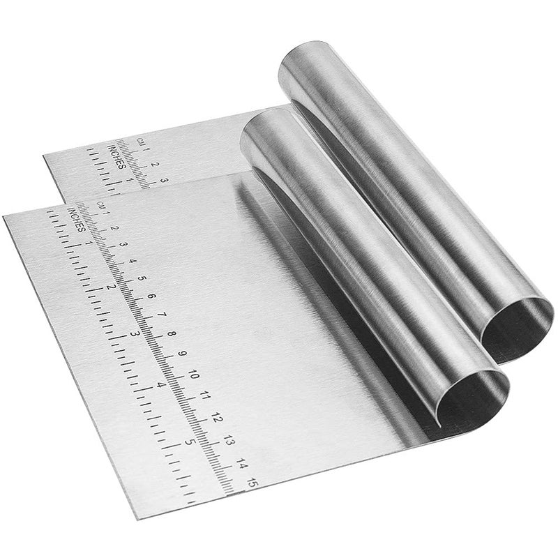 Graplan 2 Pieces Dough Scraper Stainless Steel Dough Cutter with Handle and Measuring Scale Bench Scraper for Baking Cake Dough Ideal for Professionals and Beginners