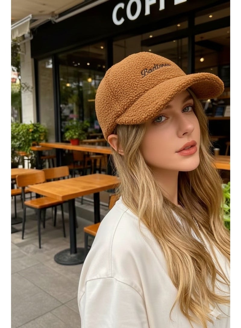 Unisex Havana Faux Fur Baseball Cap - Warm Winter Hat with Stylish Black Script Embroidery - Image 1