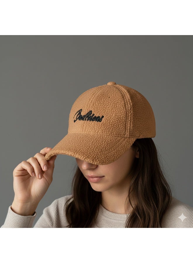 Unisex Havana Faux Fur Baseball Cap - Warm Winter Hat with Stylish Black Script Embroidery - Image 3